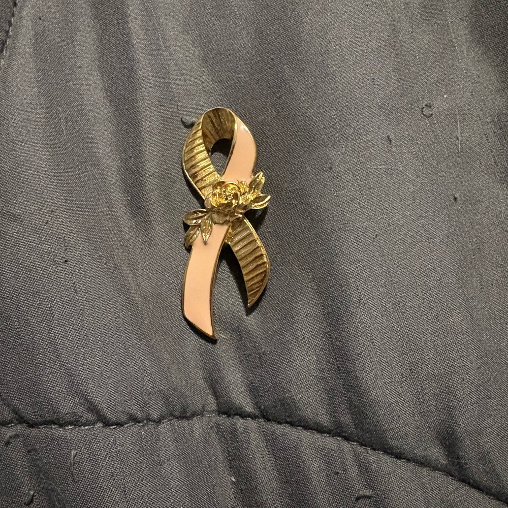 Elegant Gold and Pink Ribbon Brooch